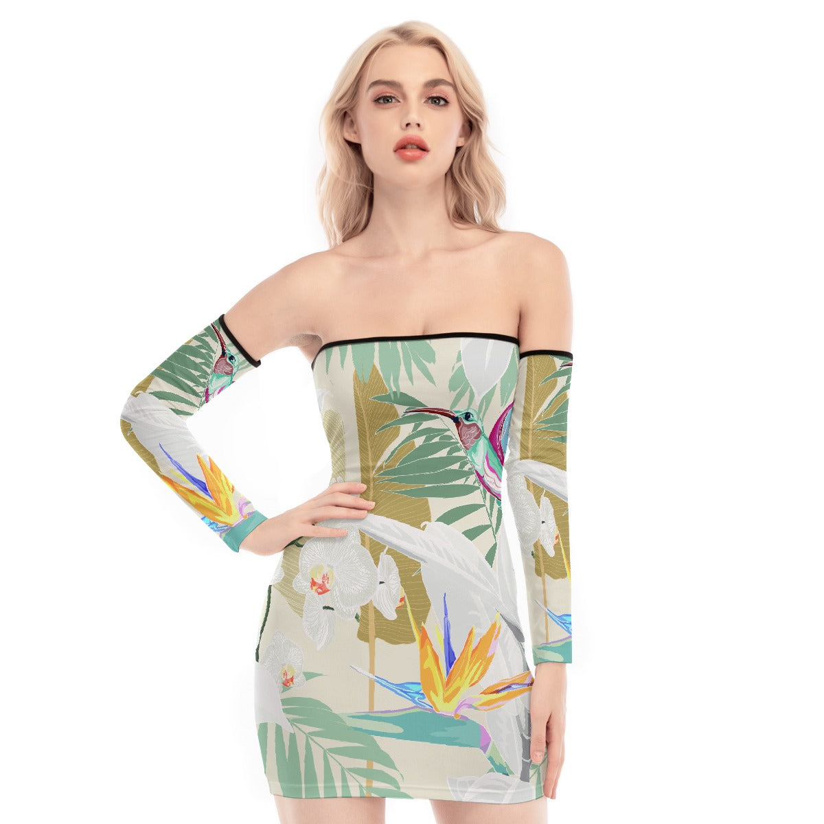 All-Over Print Women's Off-shoulder Back Lace-up Dress