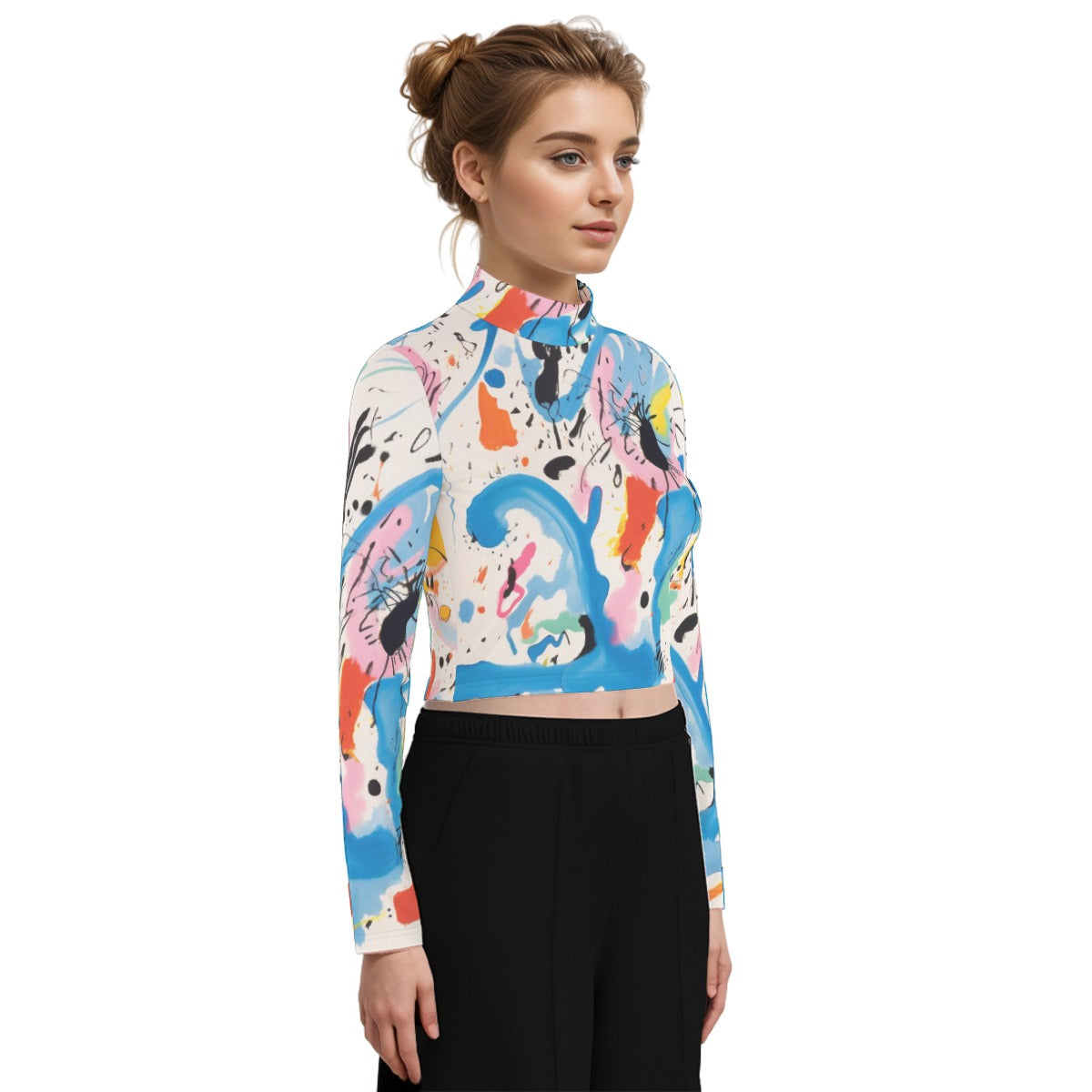 Eco-Friendly All-Over Print Women's Turtleneck T-shirt With Long Sleeve