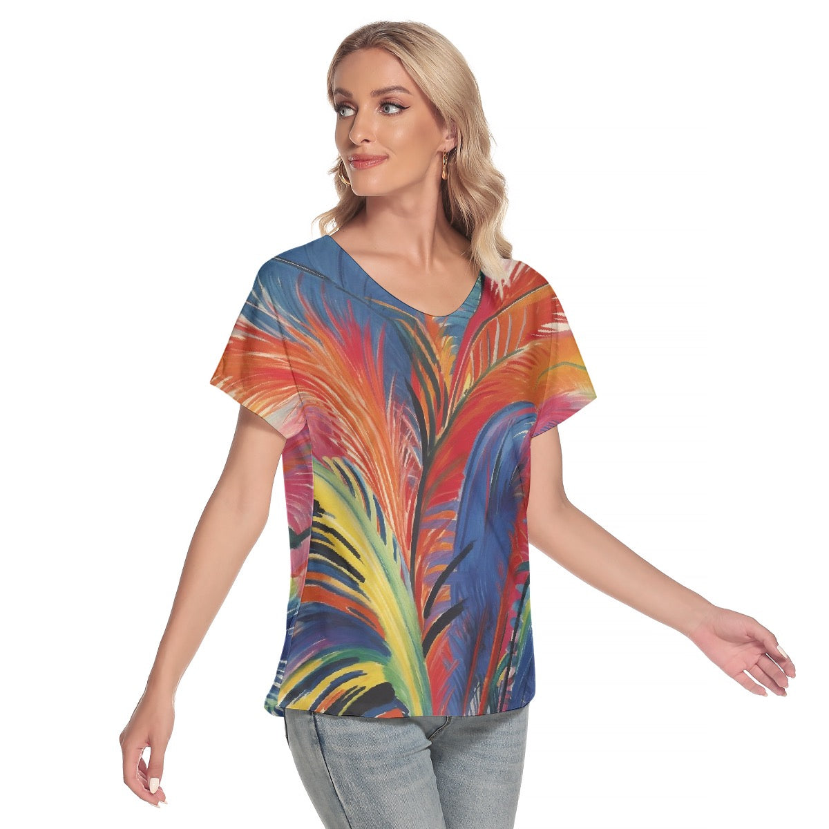 All-Over Print Women's Loose V-neck Short Sleeve T-shirt