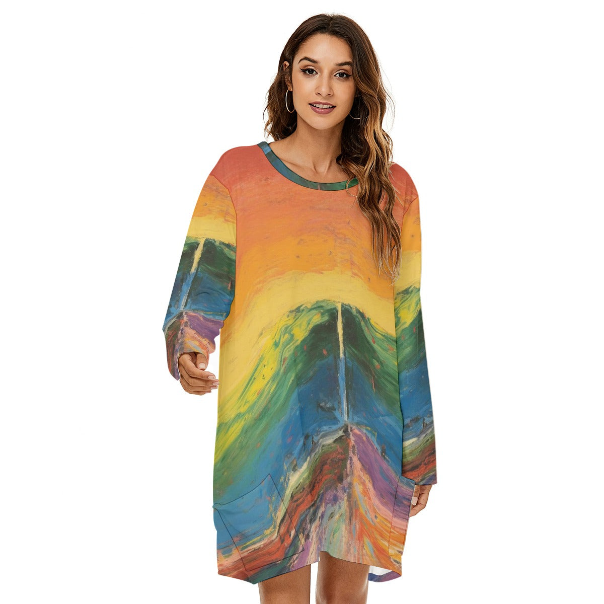 All-Over Print  Women's Loose Crew Neck Dress