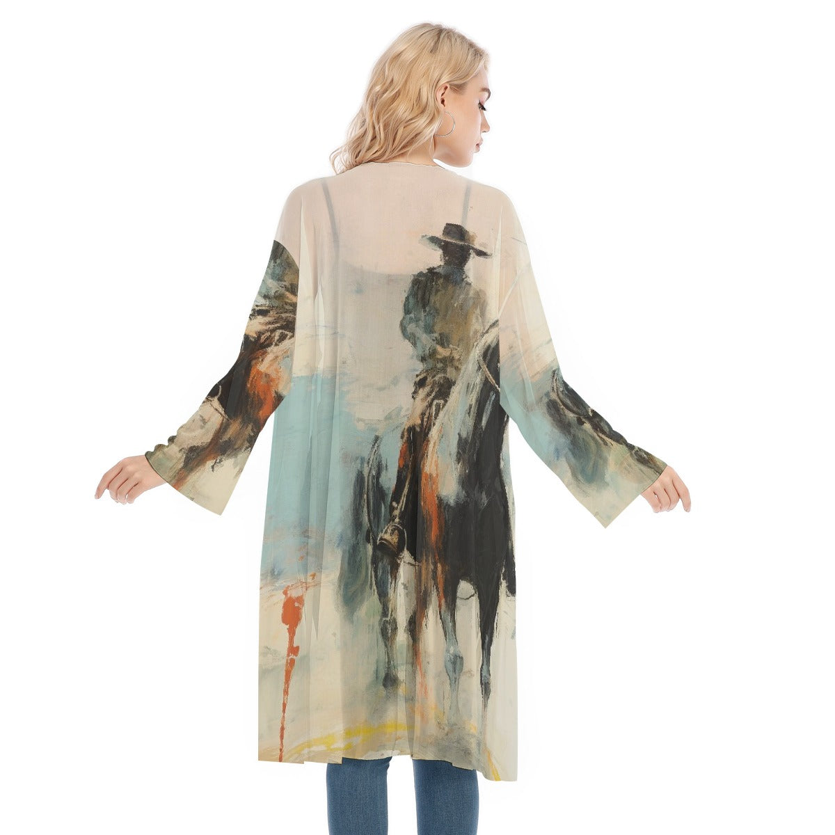 All- Over Print Women's Long Sleeve Mesh Cardigan