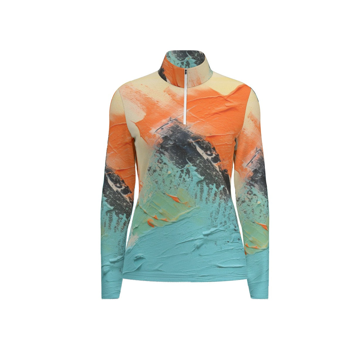 All-Over Print Women's Sports Collar Jersey With Long Sleeve