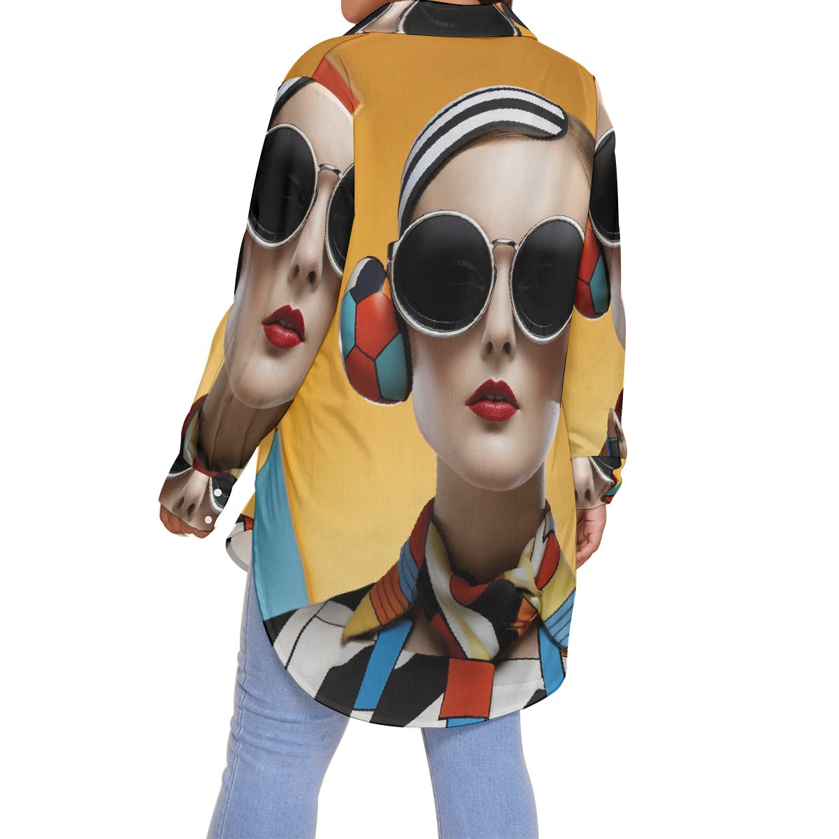 All-Over Print Women's Shirt With Long Sleeve(Plus Size)