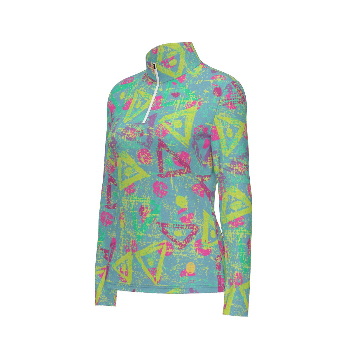 All-Over Print Women's Sports Collar Jersey With Long Sleeve