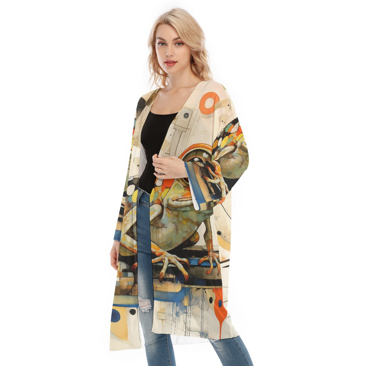 All- Over Print Women's Long Sleeve Mesh Cardigan