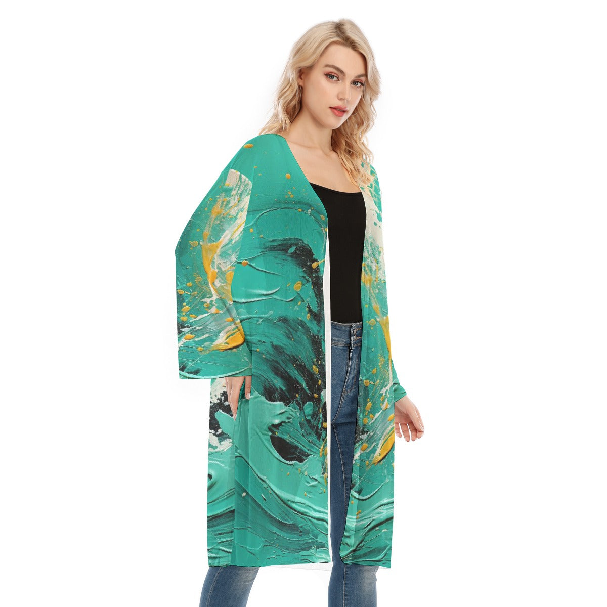 All- Over Print Women's Long Sleeve Mesh Cardigan