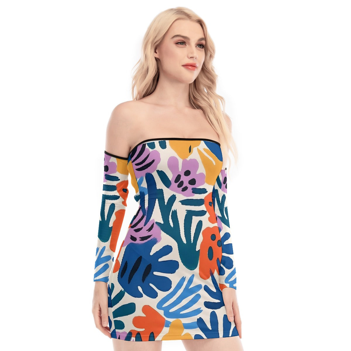 All-Over Print Women's Off-shoulder Back Lace-up Dress