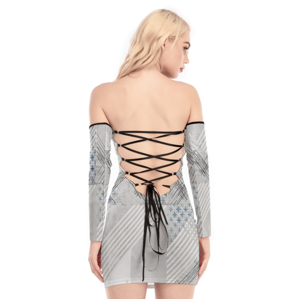 All-Over Print Women's Off-shoulder Back Lace-up Dress