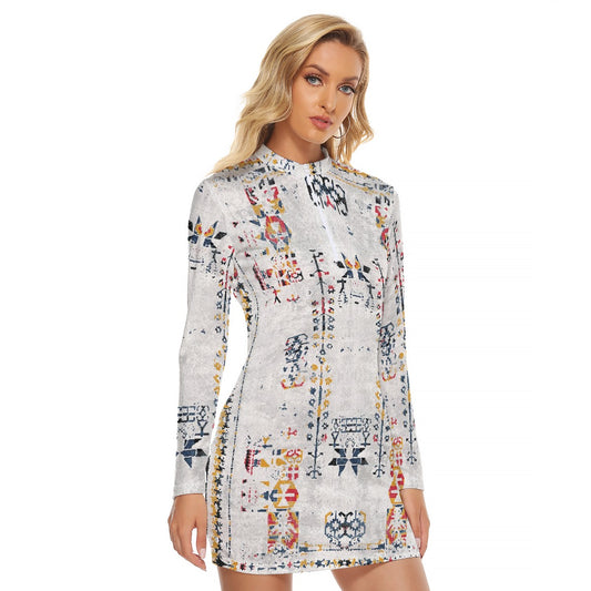 All-Over Print Women's Zip Front Tight Dress