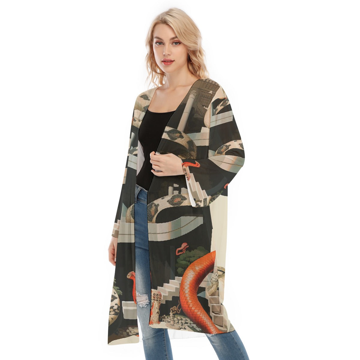 All- Over Print Women's Long Sleeve Mesh Cardigan