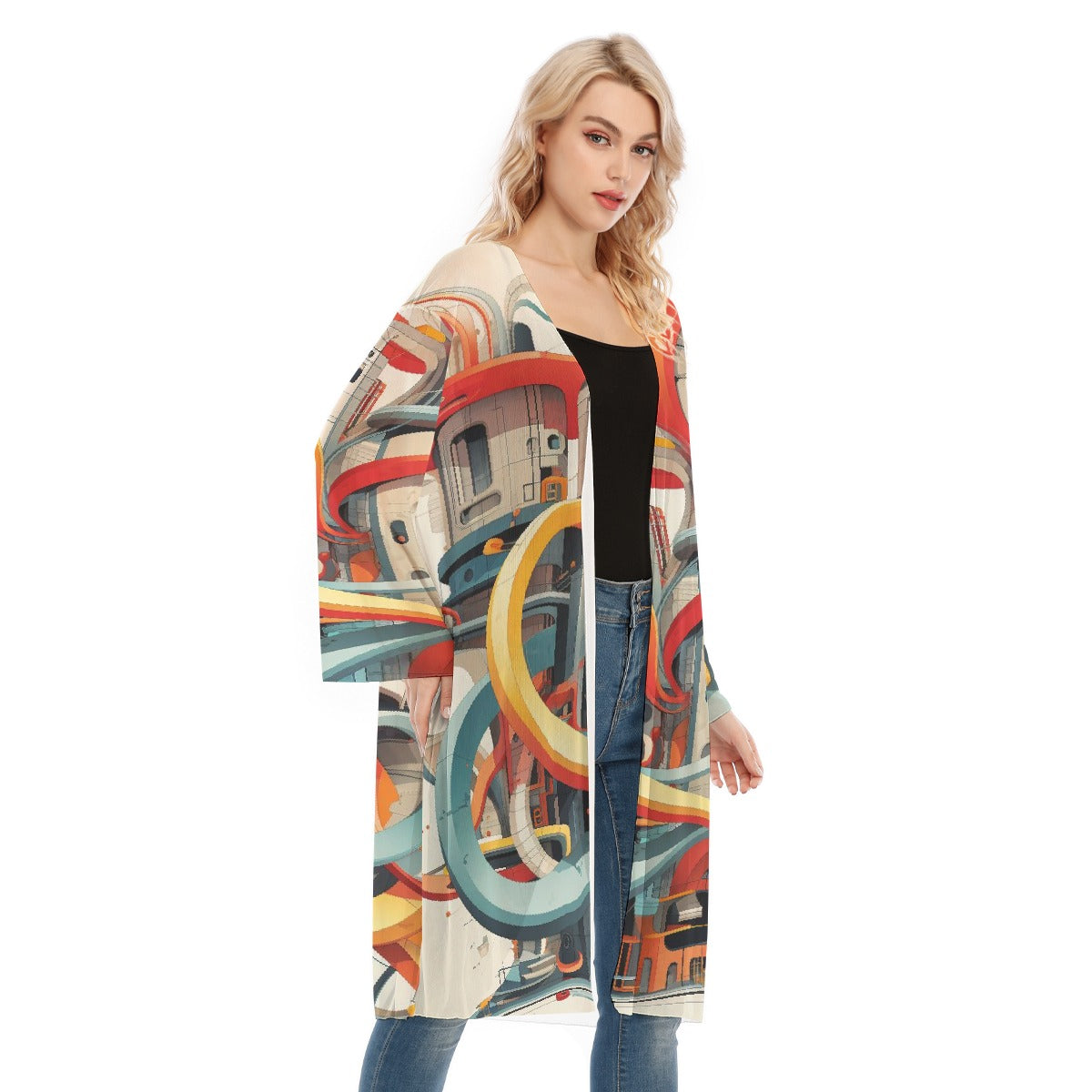 All- Over Print Women's Long Sleeve Mesh Cardigan