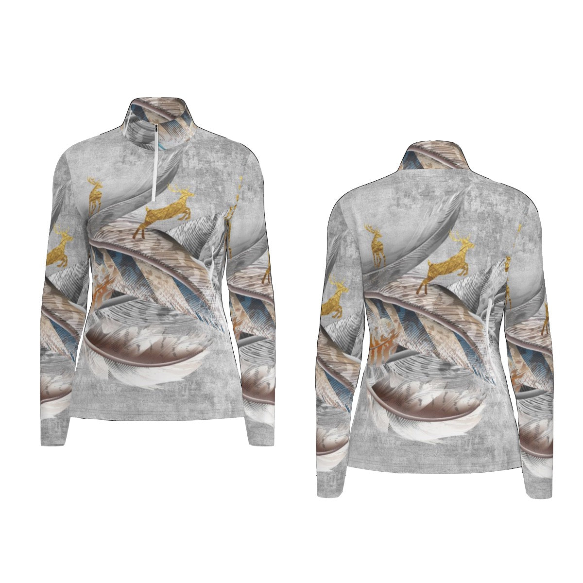 All-Over Print Women's Sports Collar Jersey With Long Sleeve