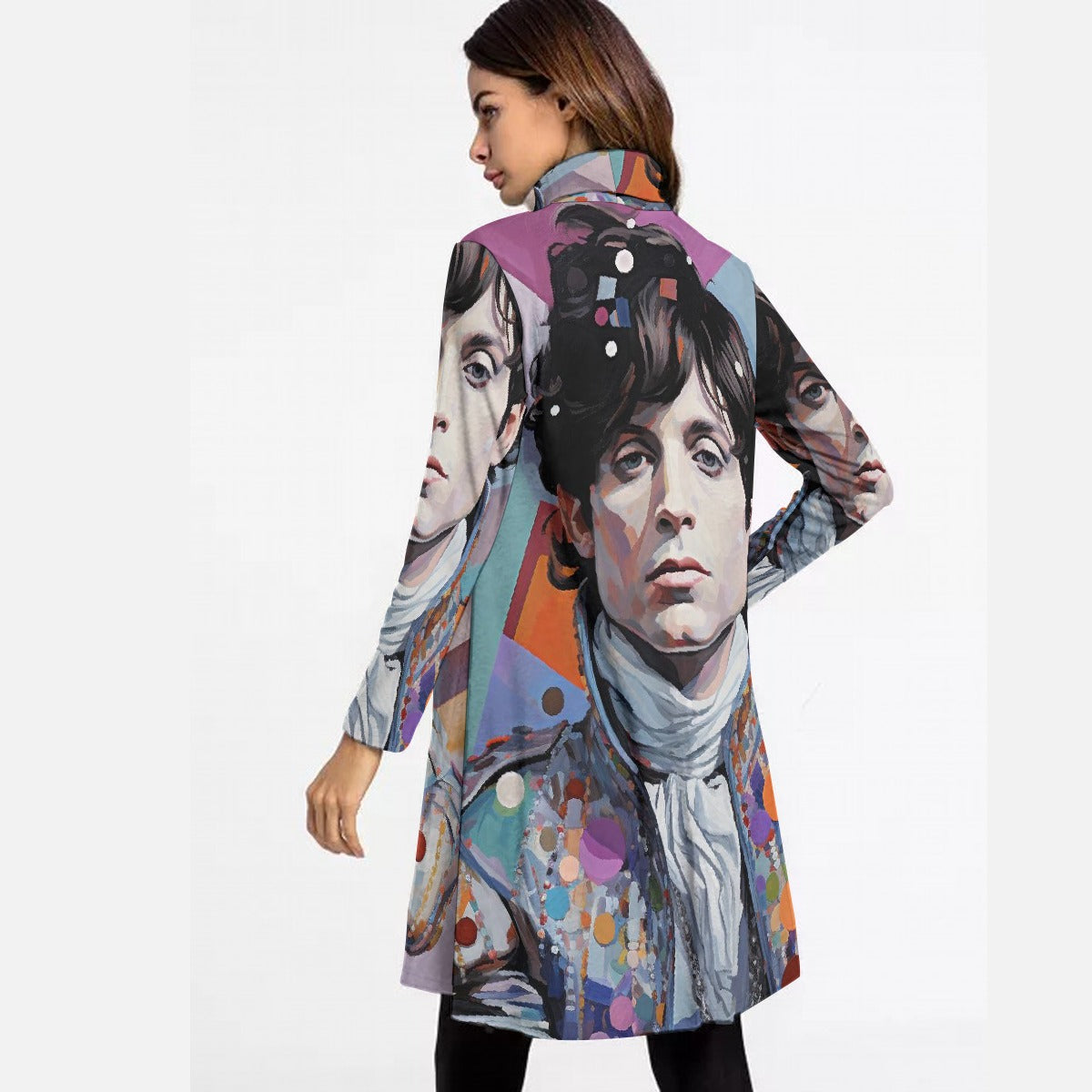 All-Over Print Women's High Neck Dress With Long Sleeve