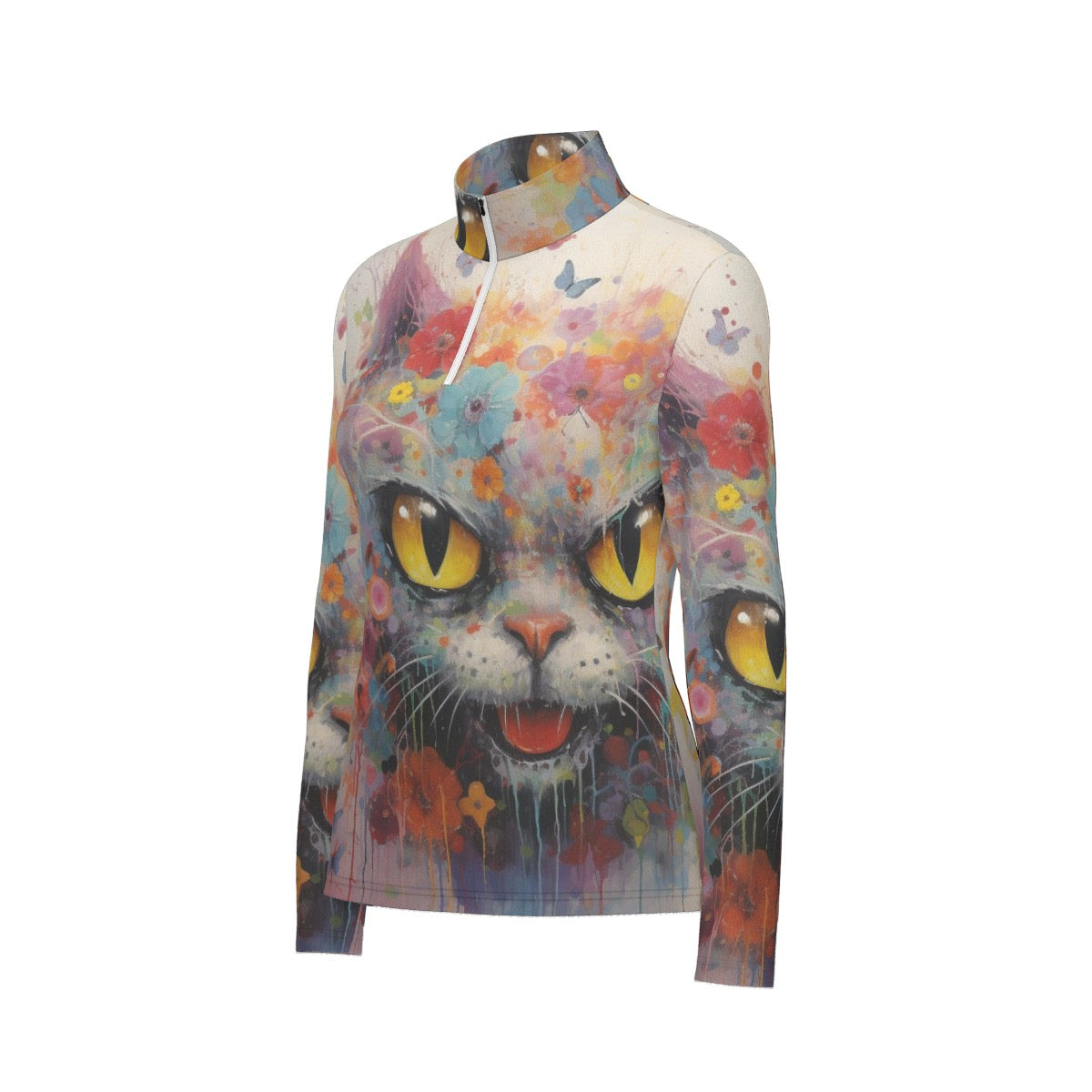 All-Over Print Women's Sports Collar Jersey With Long Sleeve