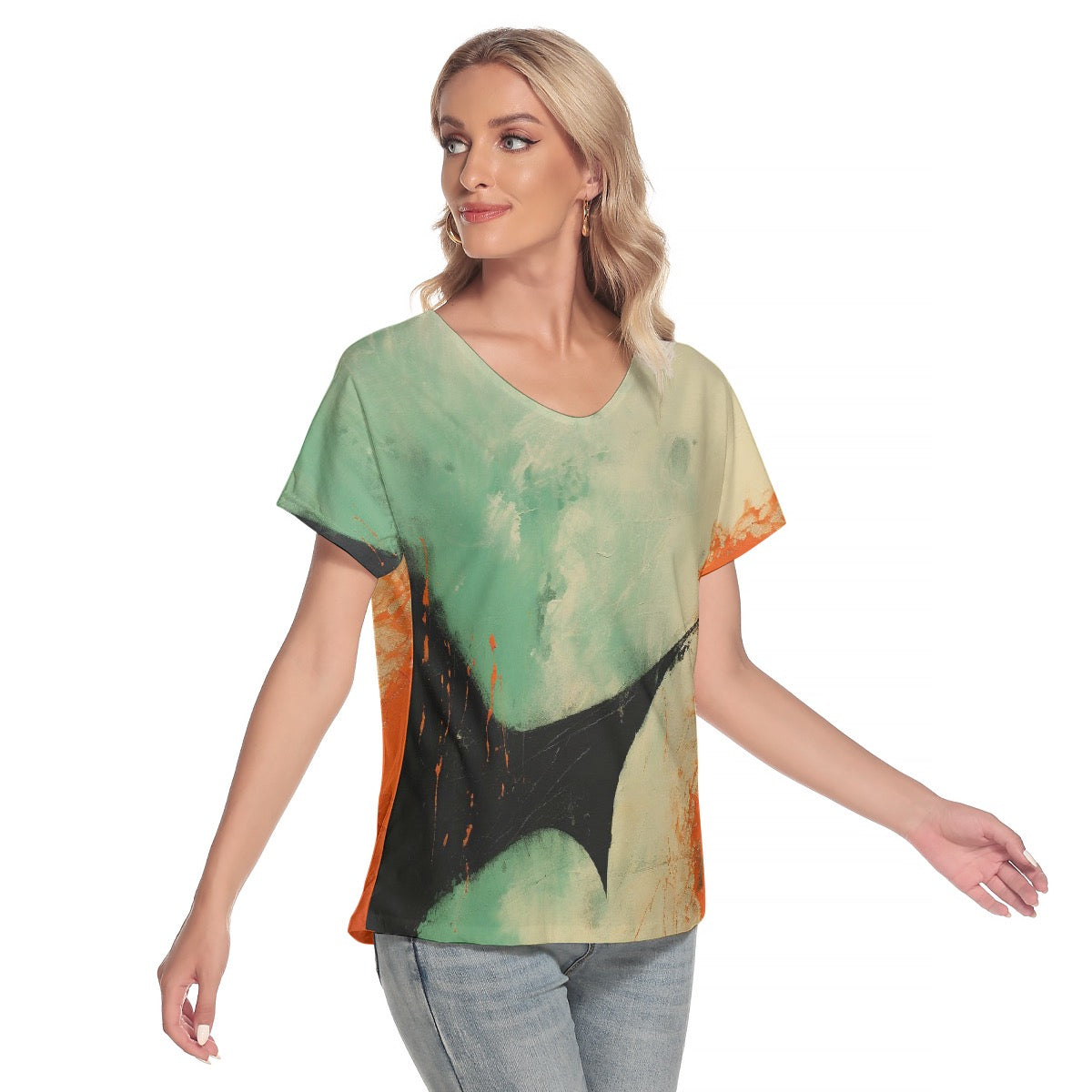 All-Over Print Women's Loose V-neck Short Sleeve T-shirt