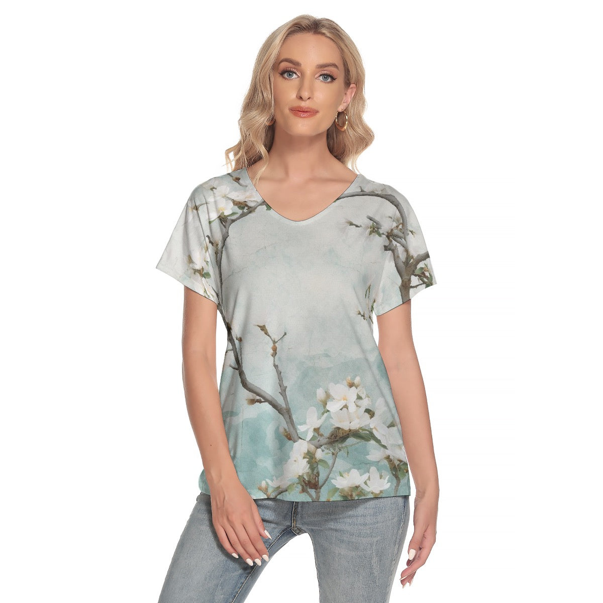 All-Over Print Women's Loose V-neck Short Sleeve T-shirt