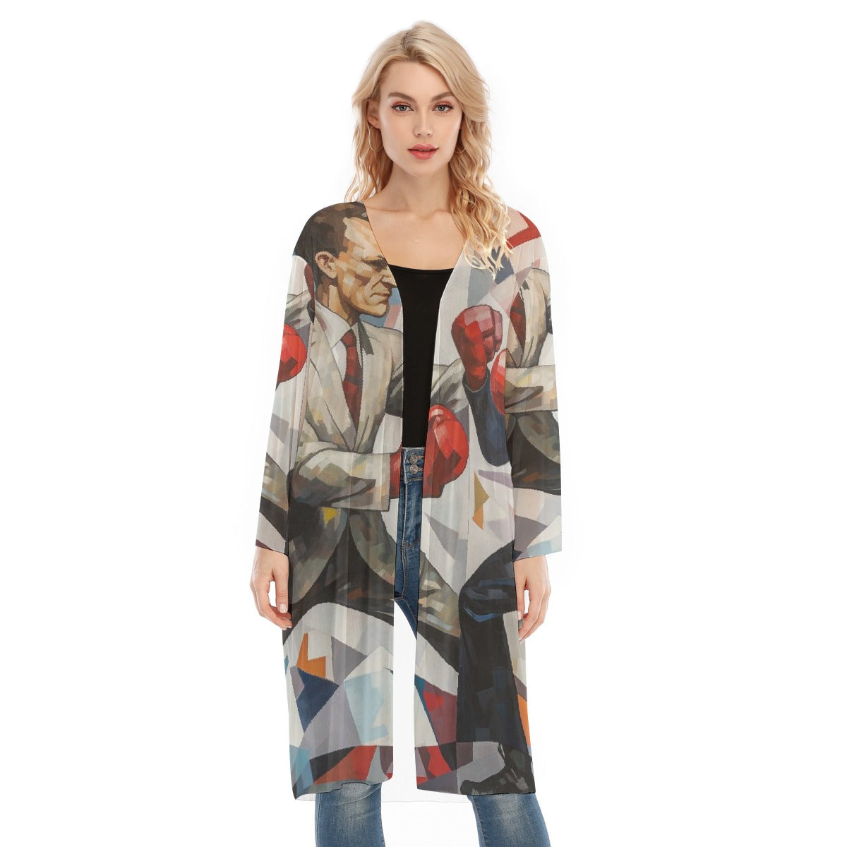 All- Over Print Women's Long Sleeve Mesh Cardigan