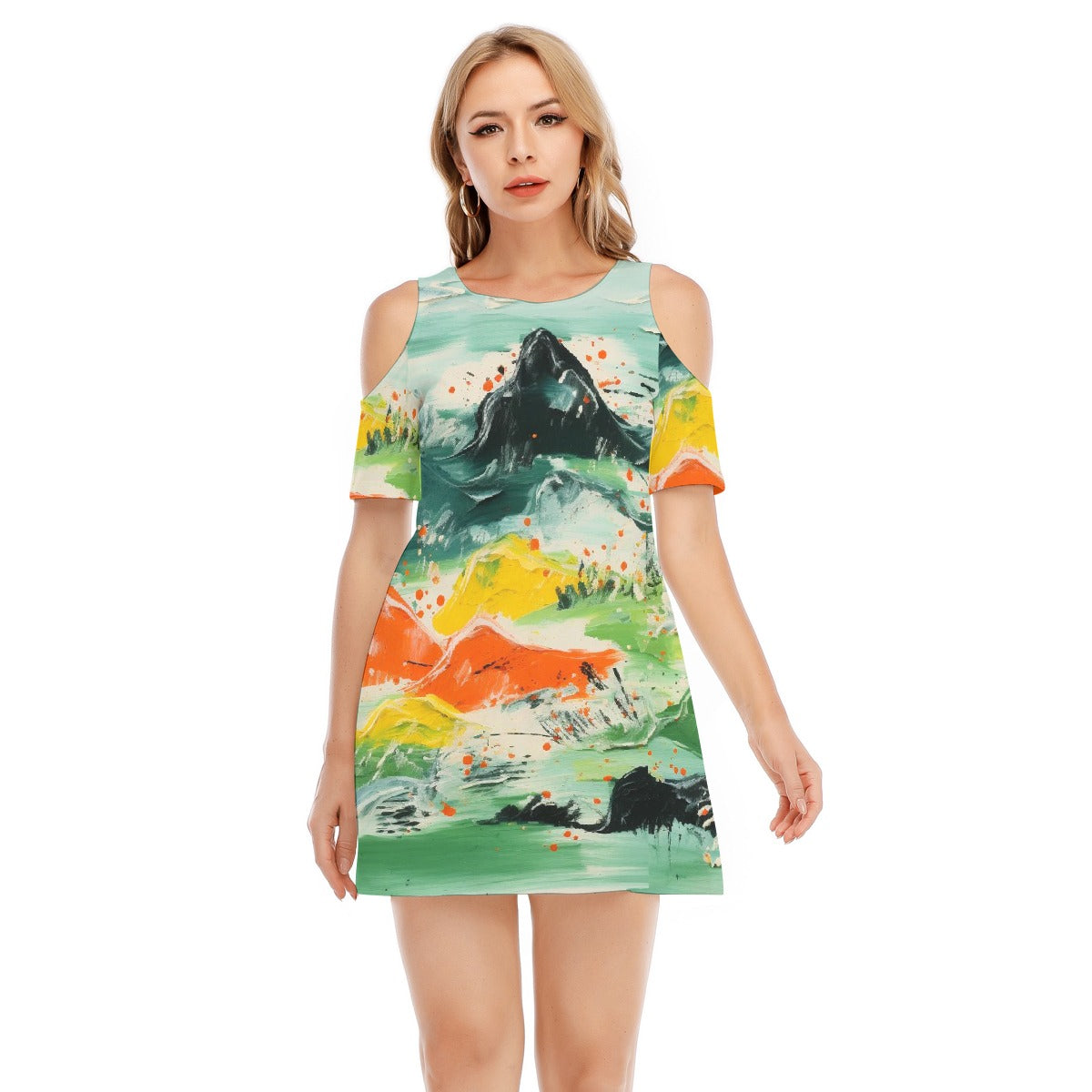 All-Over Print Women's Cold Shoulder Dress | 190GSM Cotton