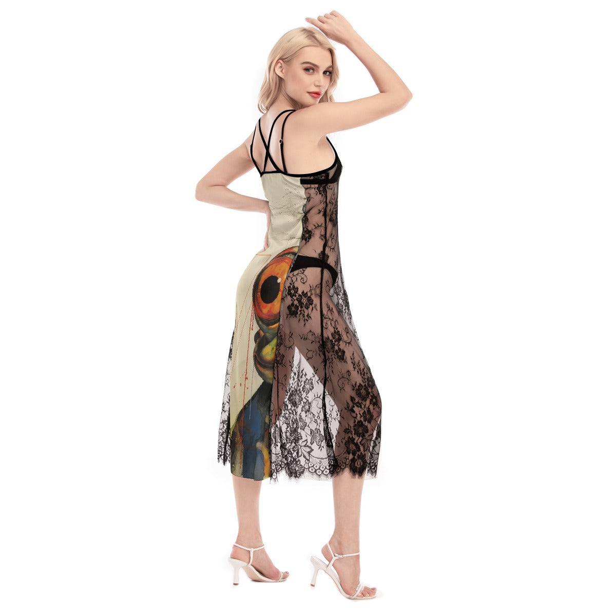 All-Over Print Women's Lace Cami Cross Back Dress