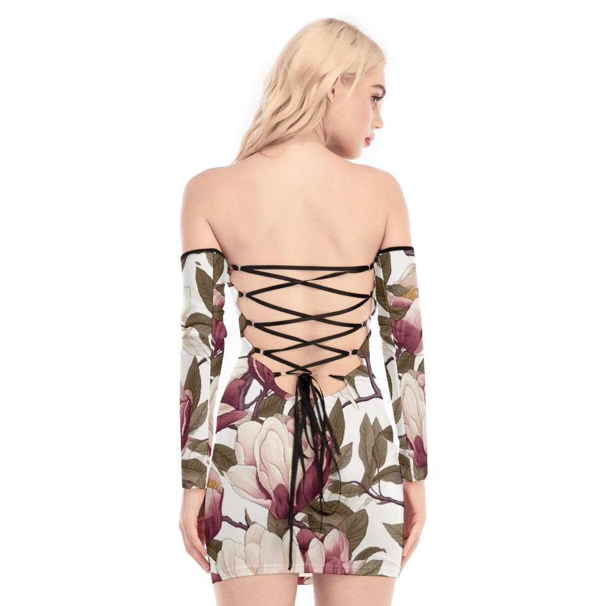 All-Over Print Women's Off-shoulder Back Lace-up Dress