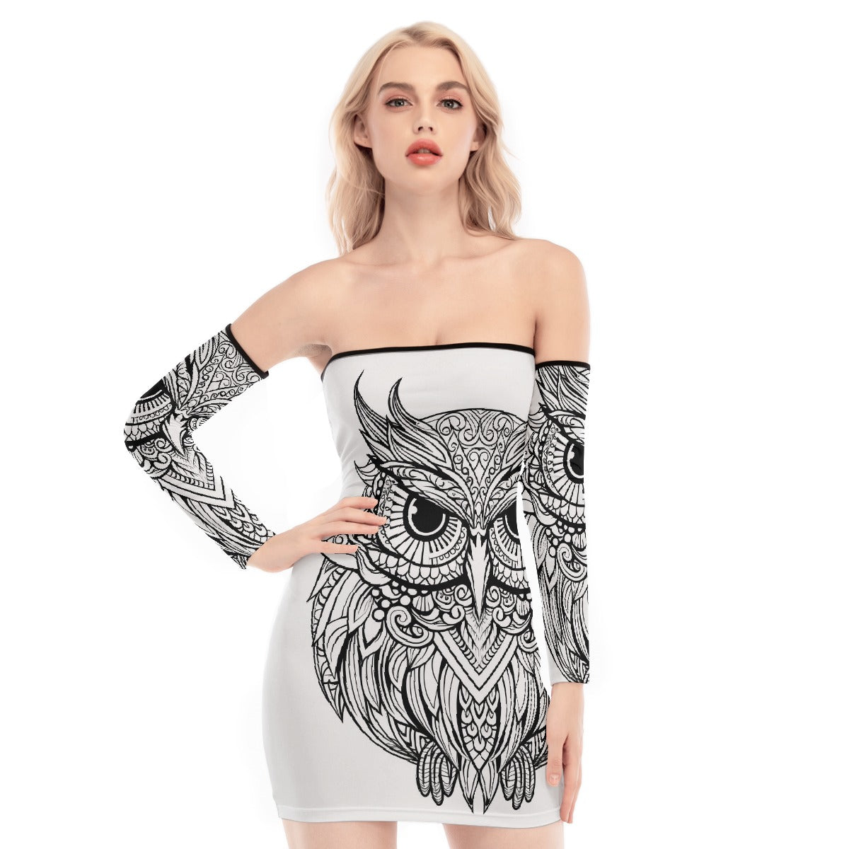 All-Over Print Women's Off-shoulder Back Lace-up Dress