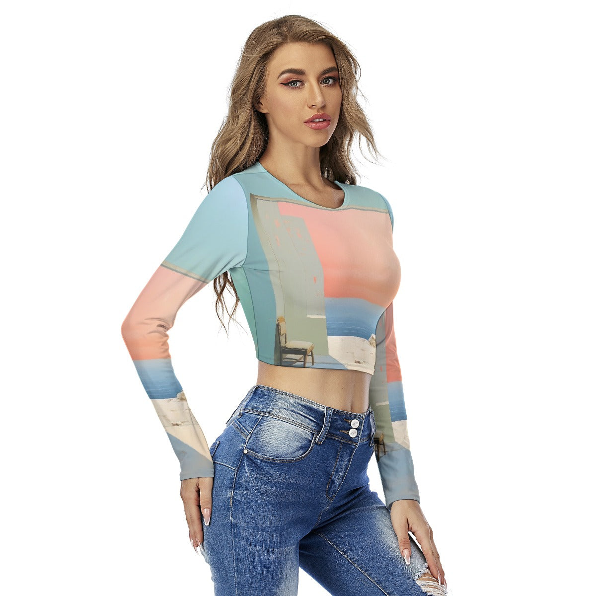 All-Over Print Women's Round Neck Crop Top T-Shirt