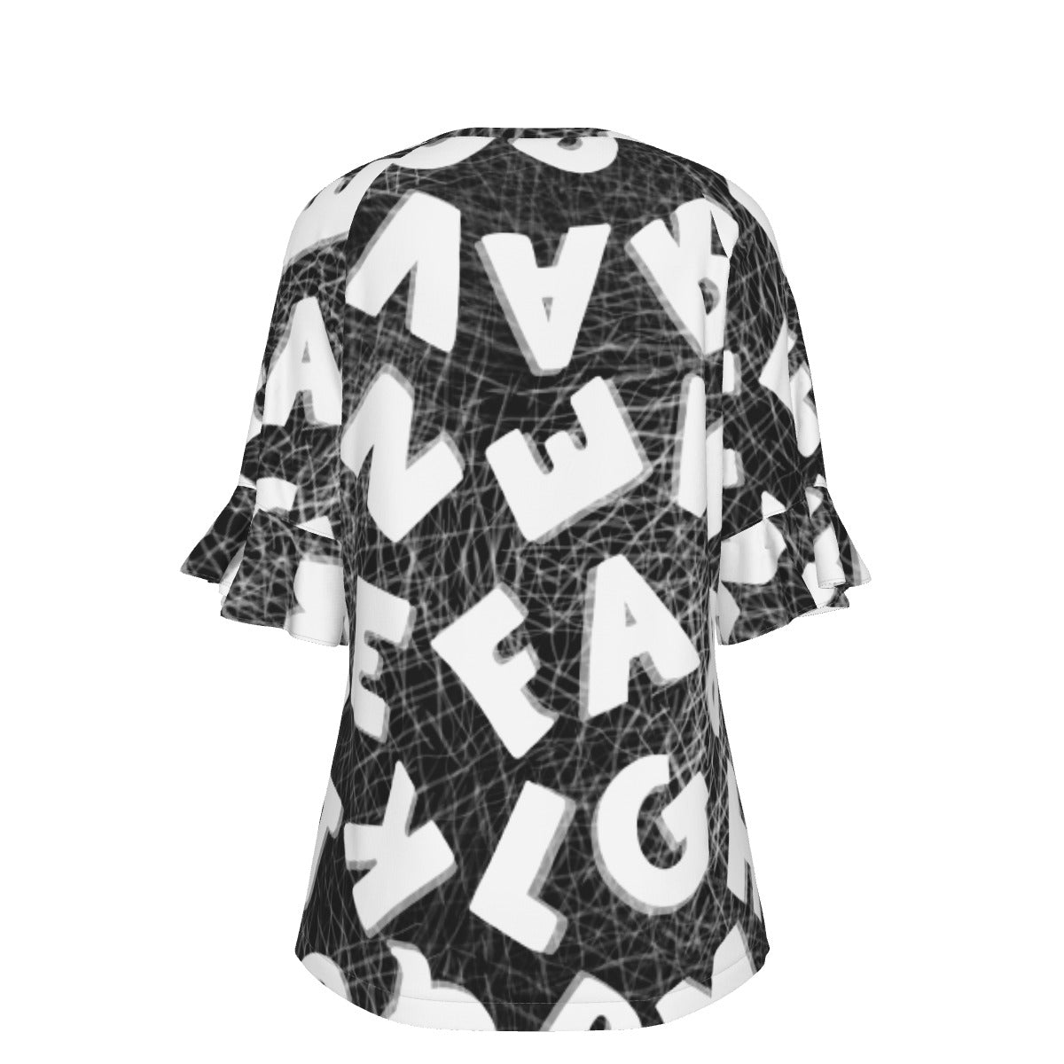 All-Over Print V-neck Women's T-shirt With Bell Sleeve