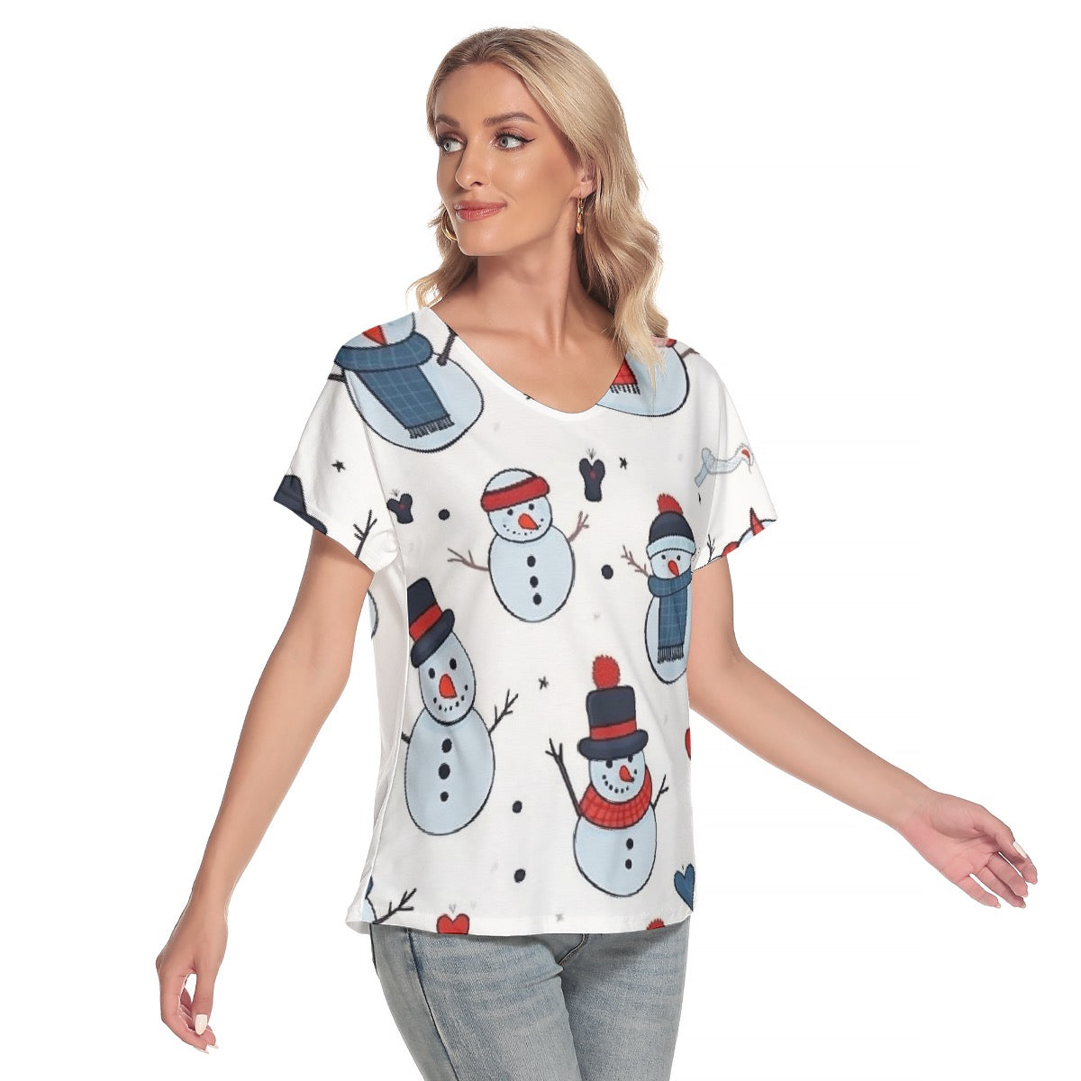 All-Over Print Women's Loose V-neck Short Sleeve T-shirt