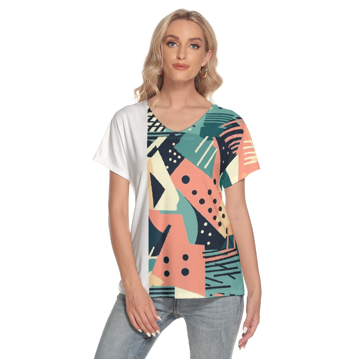 All-Over Print Women's Loose V-neck Short Sleeve T-shirt