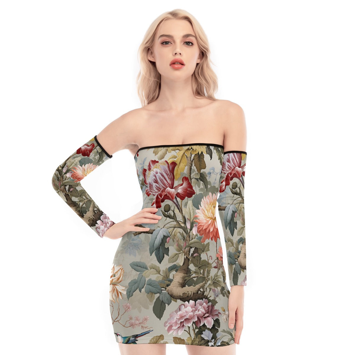 All-Over Print Women's Off-shoulder Back Lace-up Dress