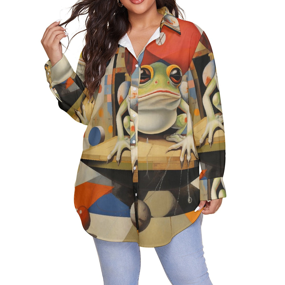 All-Over Print Women's Shirt With Long Sleeve(Plus Size)