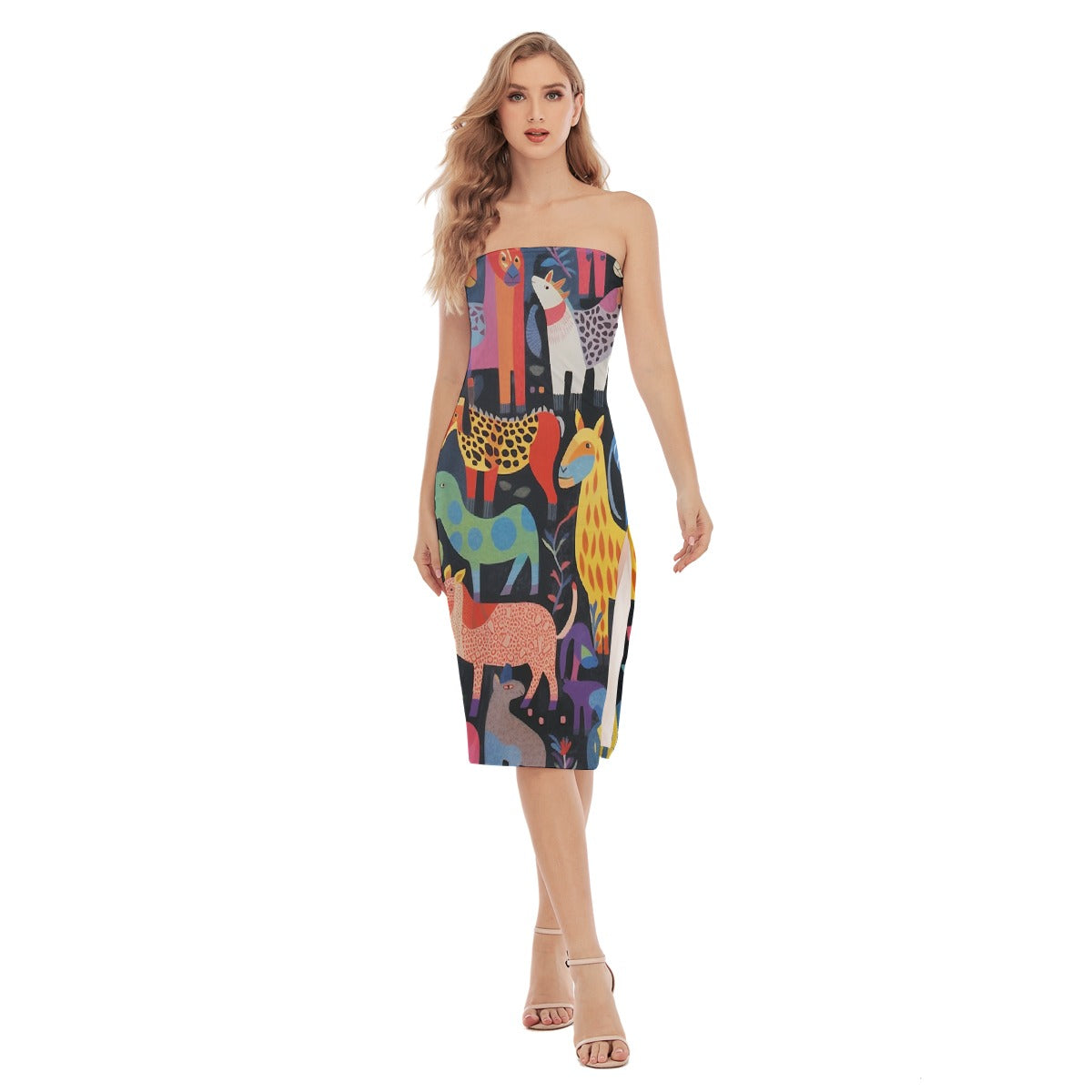 All-Over Print Women's Side Split Tube Top Dress