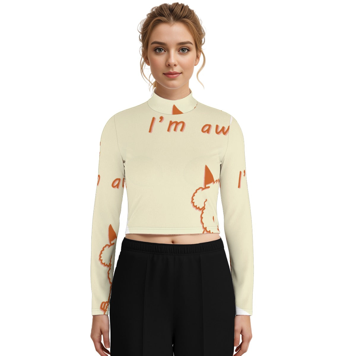 Eco-Friendly All-Over Print Women's Turtleneck T-shirt With Long Sleeve