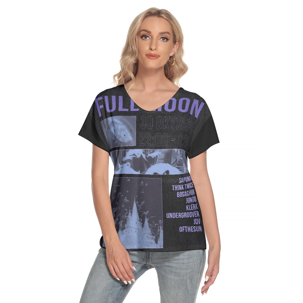 All-Over Print Women's Loose V-neck Short Sleeve T-shirt