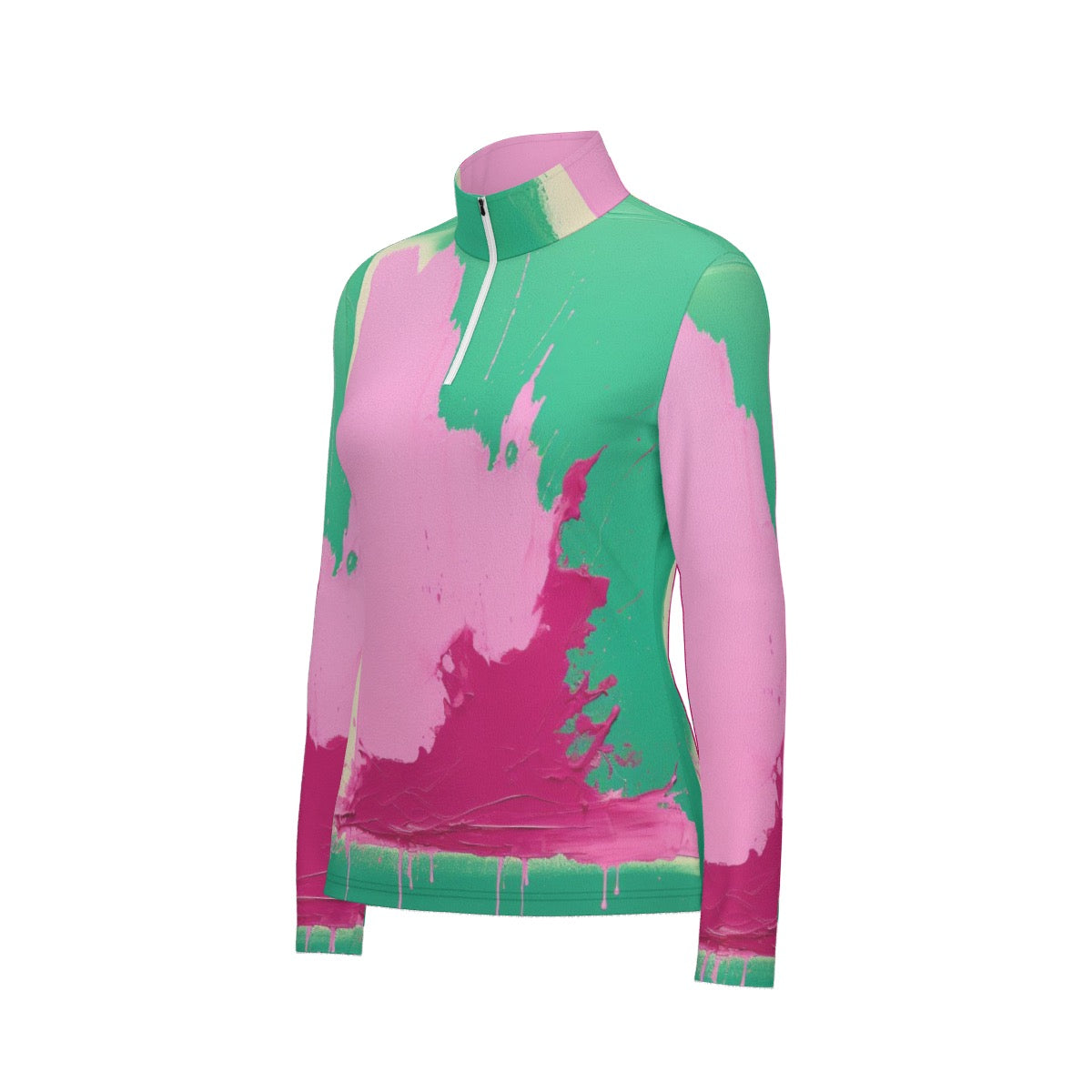 All-Over Print Women's Sports Collar Jersey With Long Sleeve