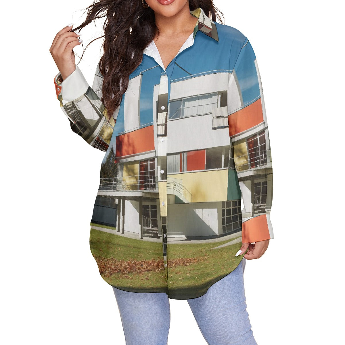 All-Over Print Women's Shirt With Long Sleeve(Plus Size)