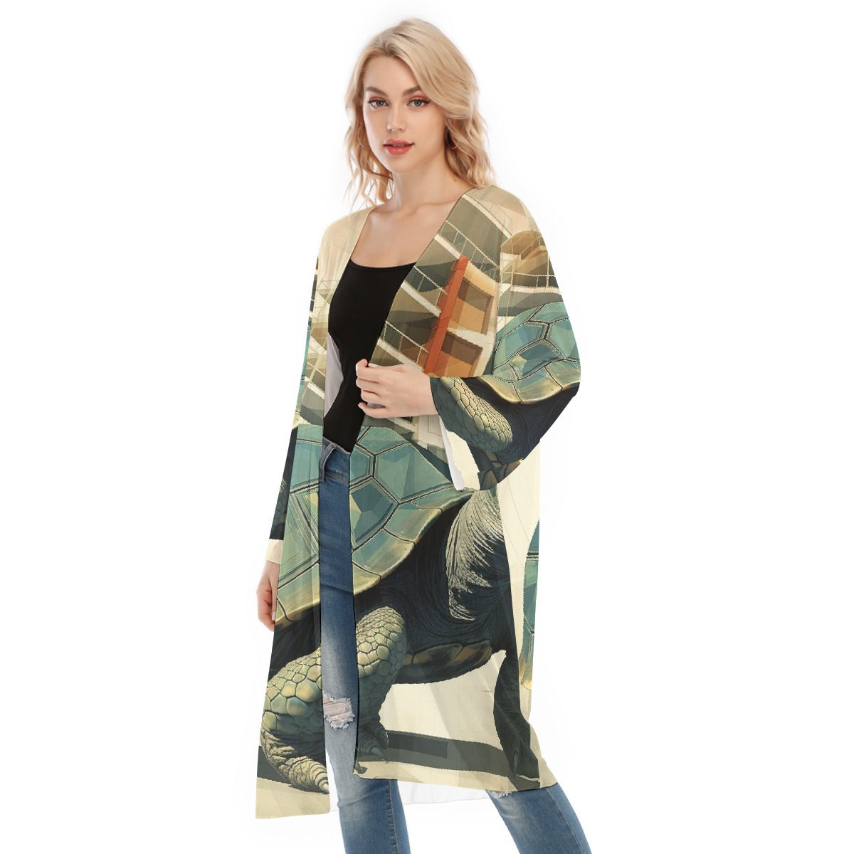 All- Over Print Women's Long Sleeve Mesh Cardigan