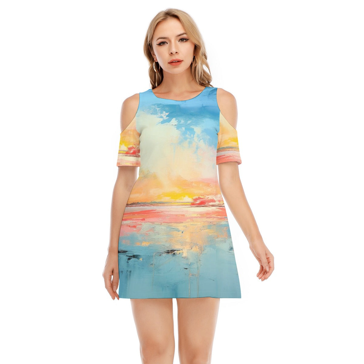 All-Over Print Women's Cold Shoulder Dress | 190GSM Cotton