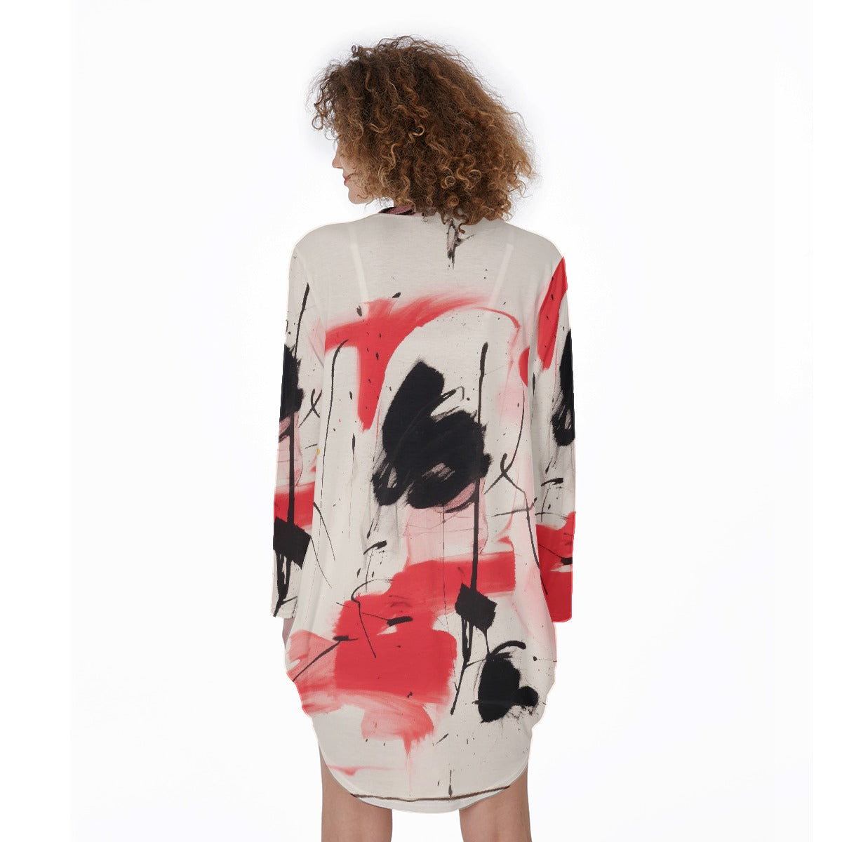 All-Over Print Women's Casual Loose Long Sleeve Dress With Pocket