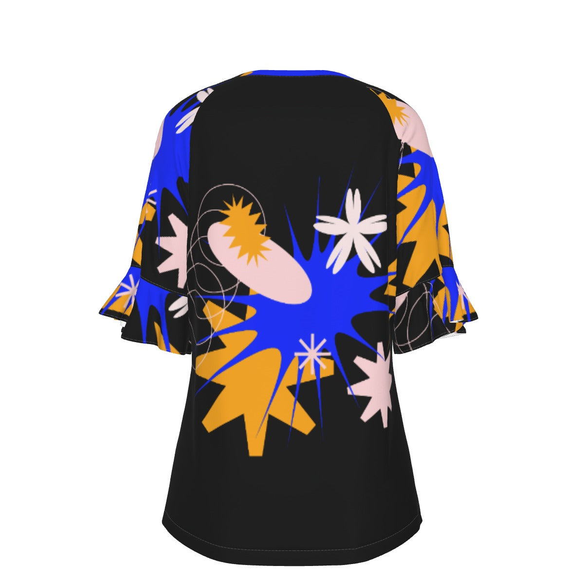 All-Over Print V-neck Women's T-shirt With Bell Sleeve