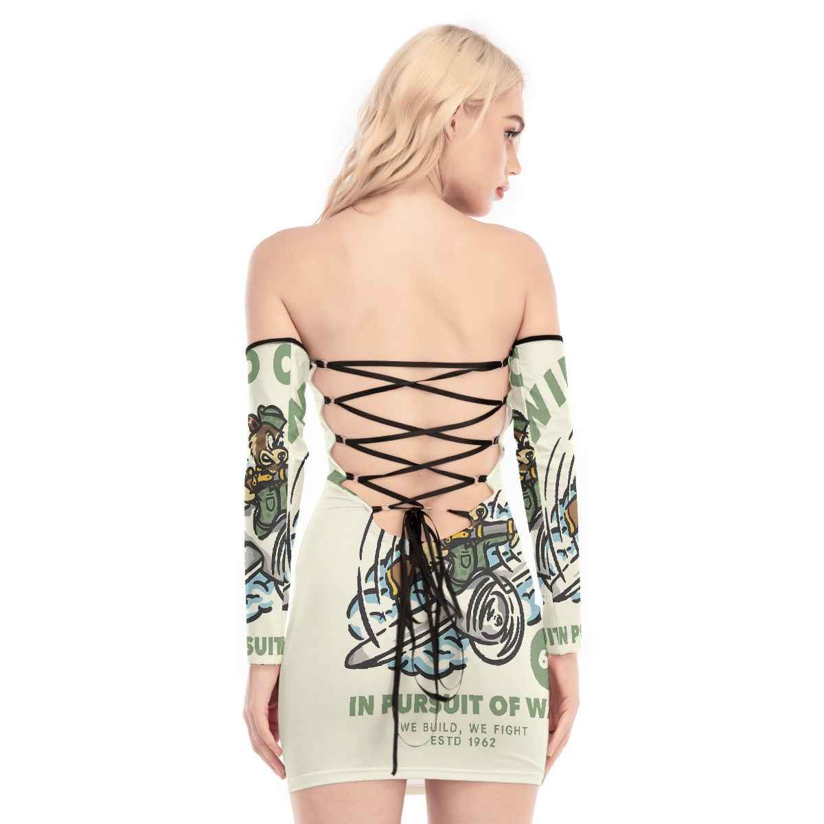 All-Over Print Women's Off-shoulder Back Lace-up Dress