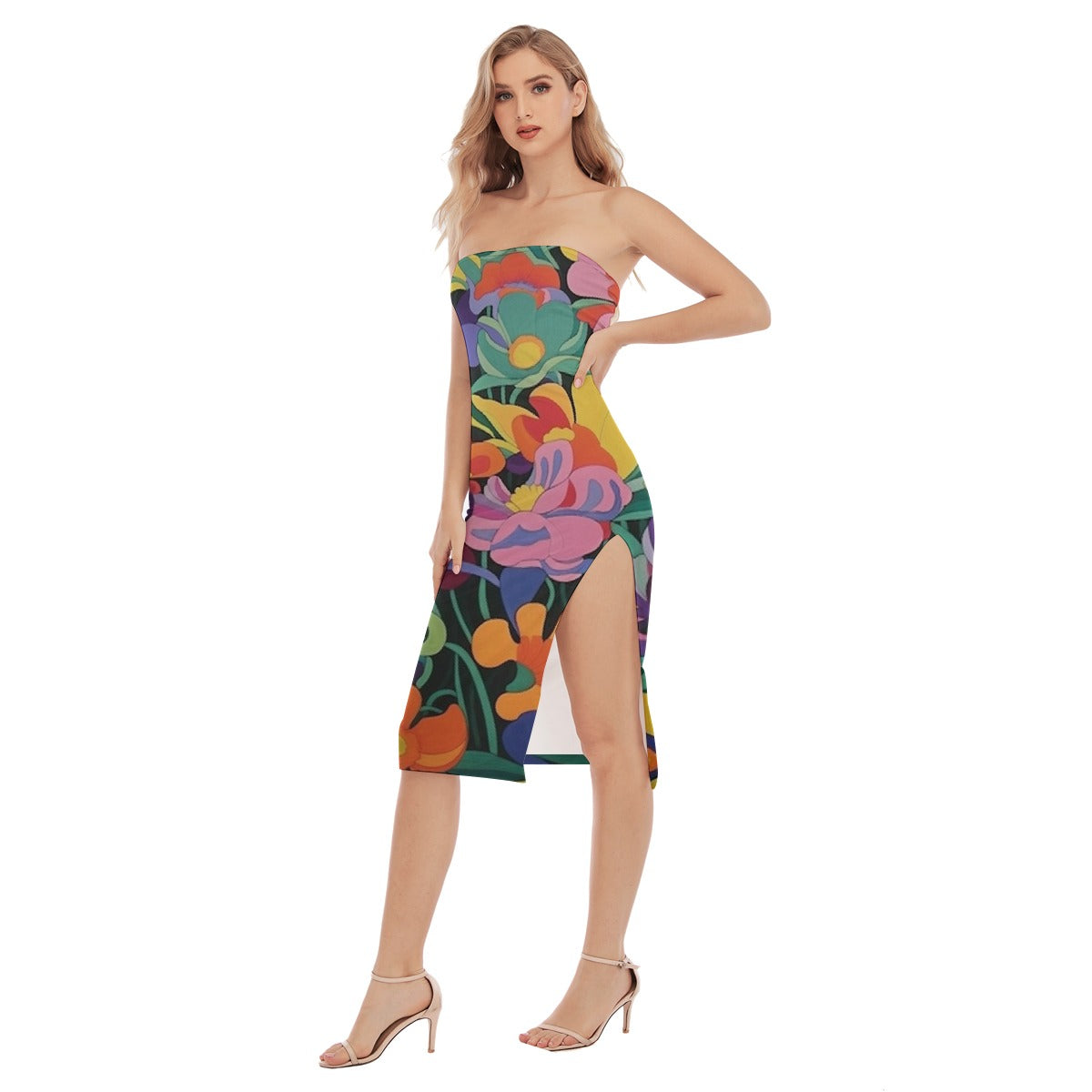 All-Over Print Women's Side Split Tube Top Dress