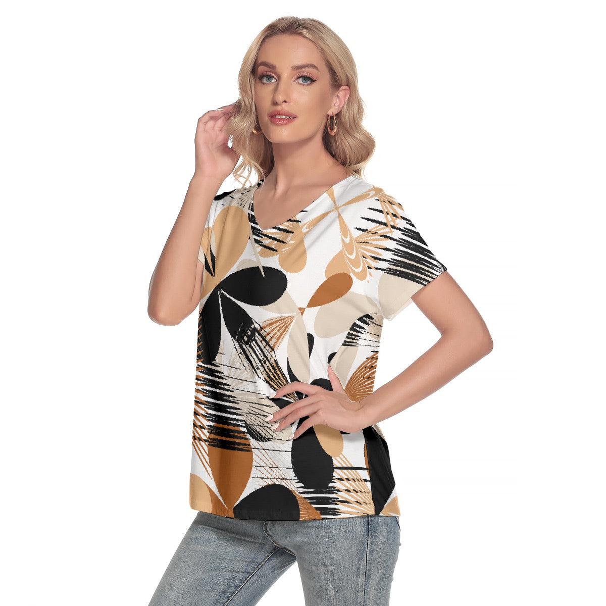 All-Over Print Women's Loose V-neck Short Sleeve T-shirt