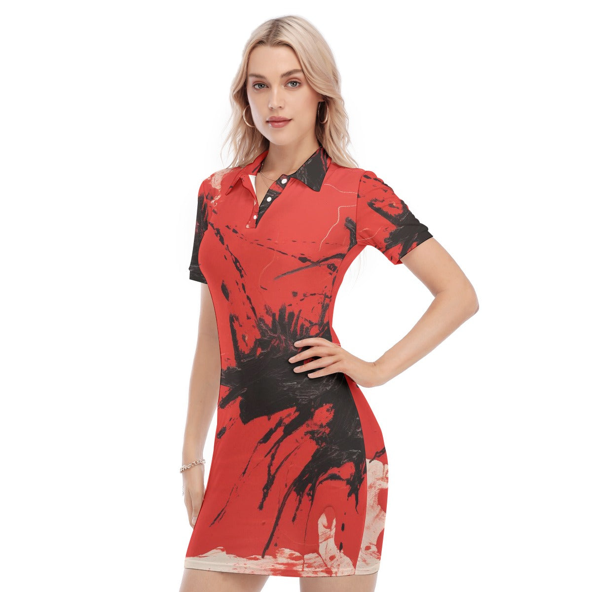 All-Over Print Women's Polo Collar Dress