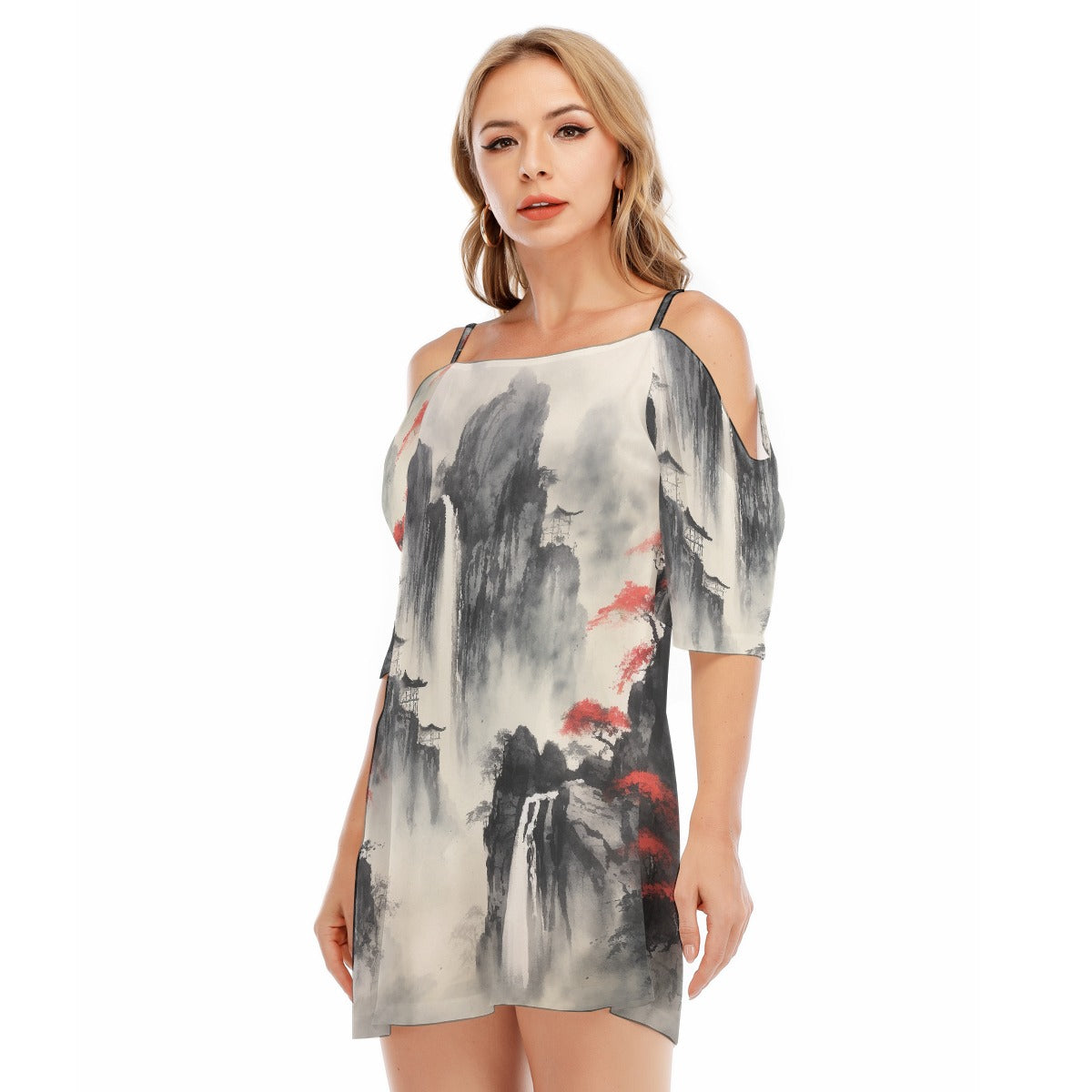 All-Over Print Women's Off-shoulder Cami Dress