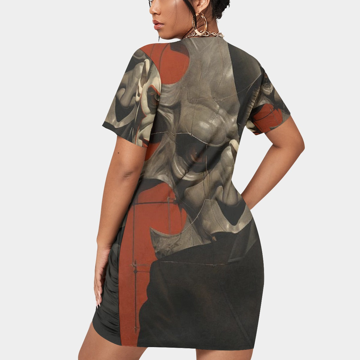 All-Over Print Women’s Stacked Hem Dress With Short Sleeve（Plus Size）