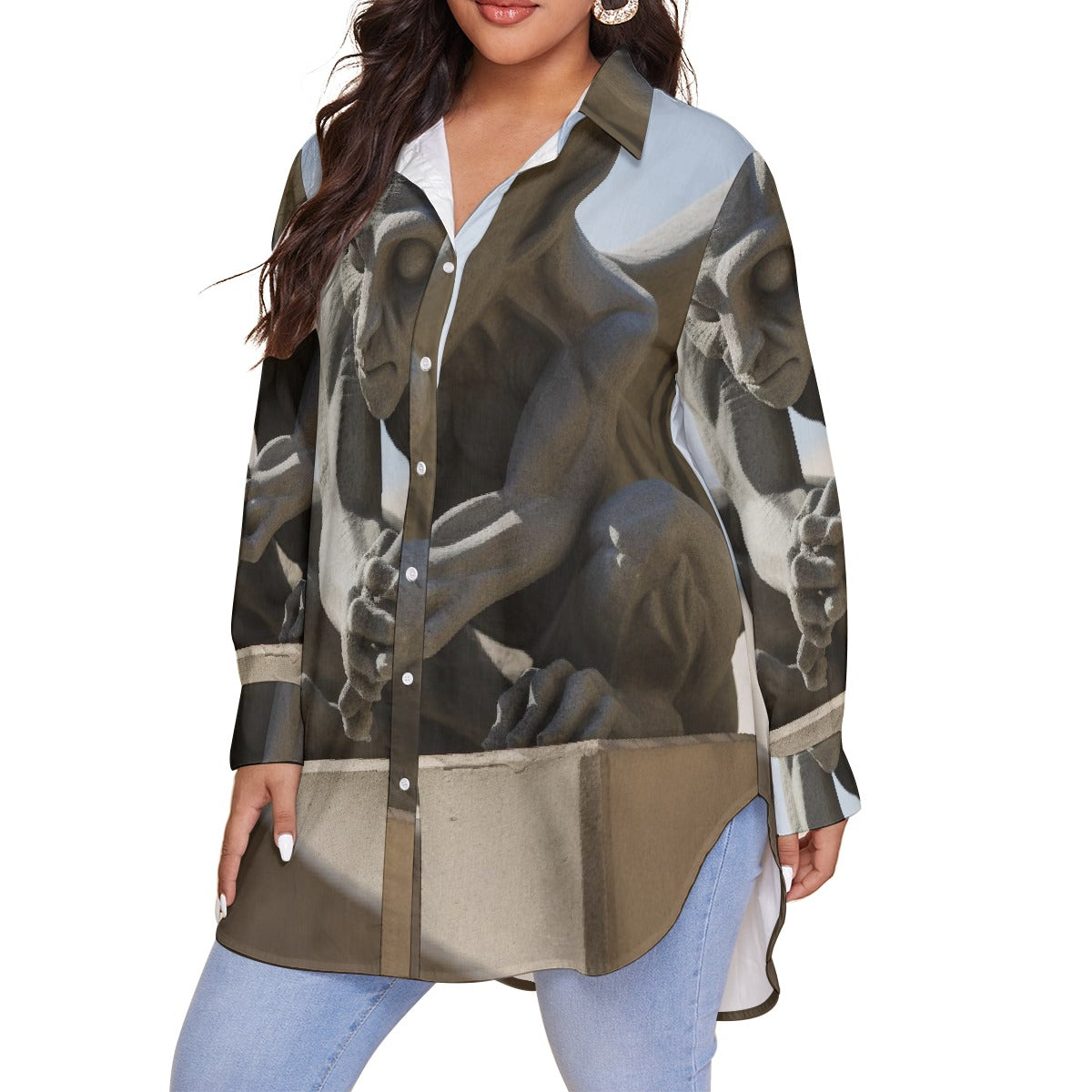 All-Over Print Women's Shirt With Long Sleeve(Plus Size)