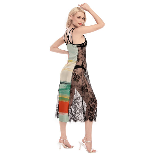 All-Over Print Women's Lace Cami Cross Back Dress