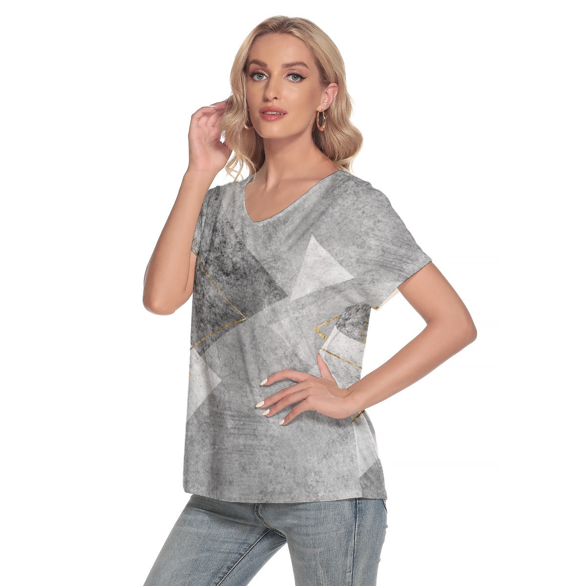 All-Over Print Women's Loose V-neck Short Sleeve T-shirt