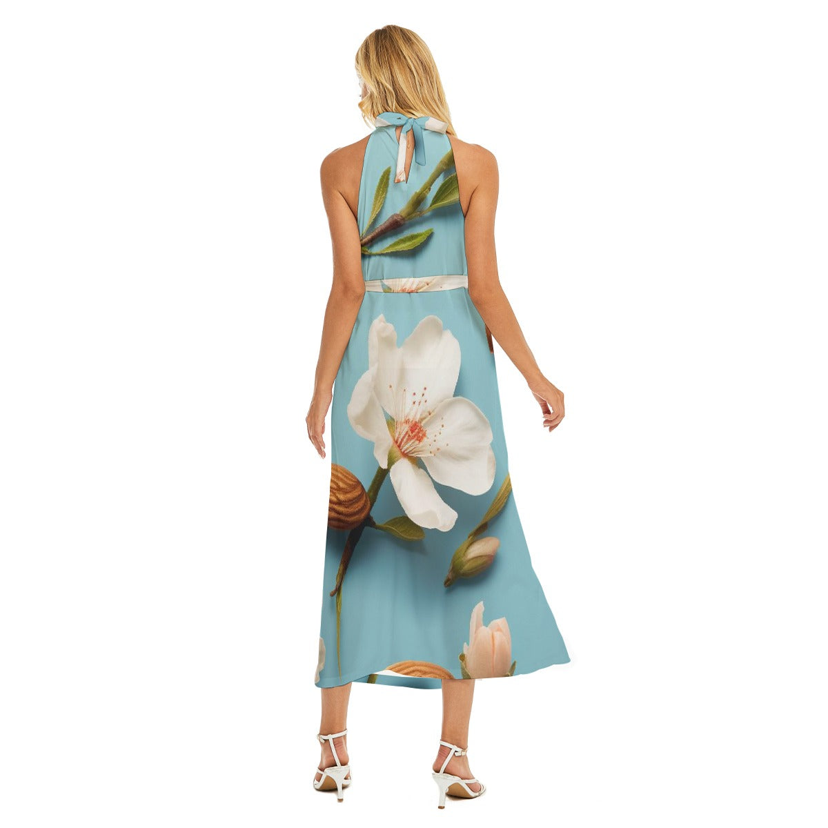 All-Over Print Women's Wrap Hem Belted Halter Dress